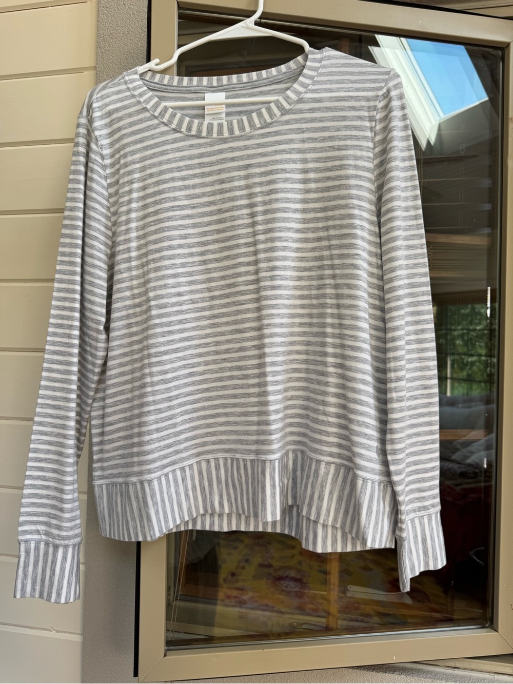 Lole Gray and White Striped Long-Sleeve Pullover